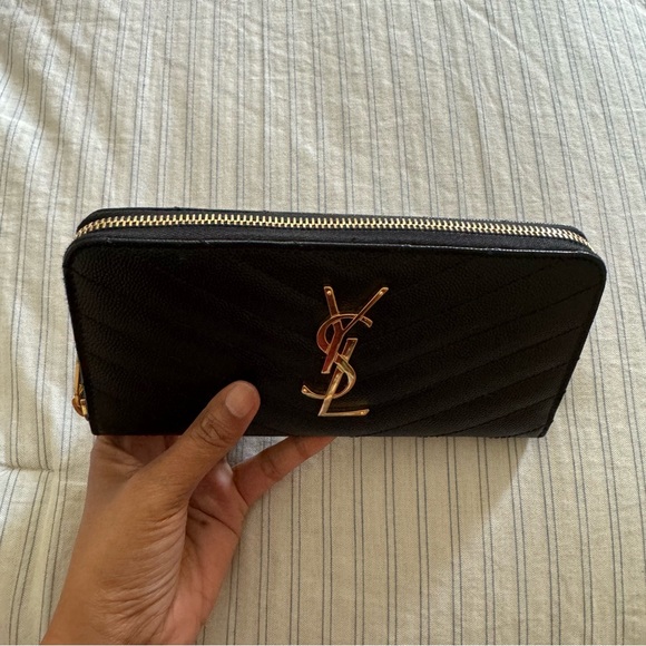 YSL Black Matelesse Chevron Zip Around Wallet - Picture 3 of 9